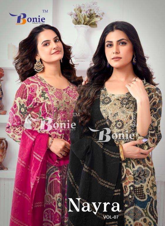 NAYRA VOL-7 BY BONIE 5001 TO 5008 SERIES RAYON WORK STITCHED DRESSES