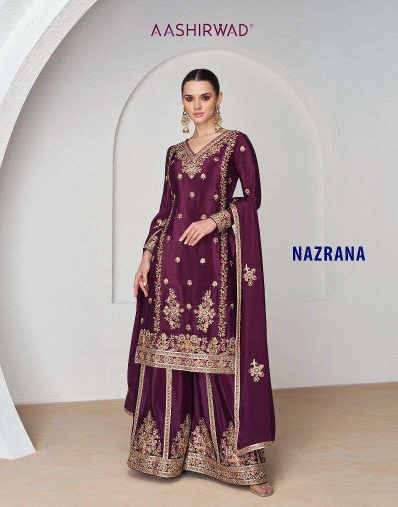 NAZRANA BY AASHIRWAD CREATION 9951 TO 9954 SERIES DESIGNER CHINON SILK DRESSES