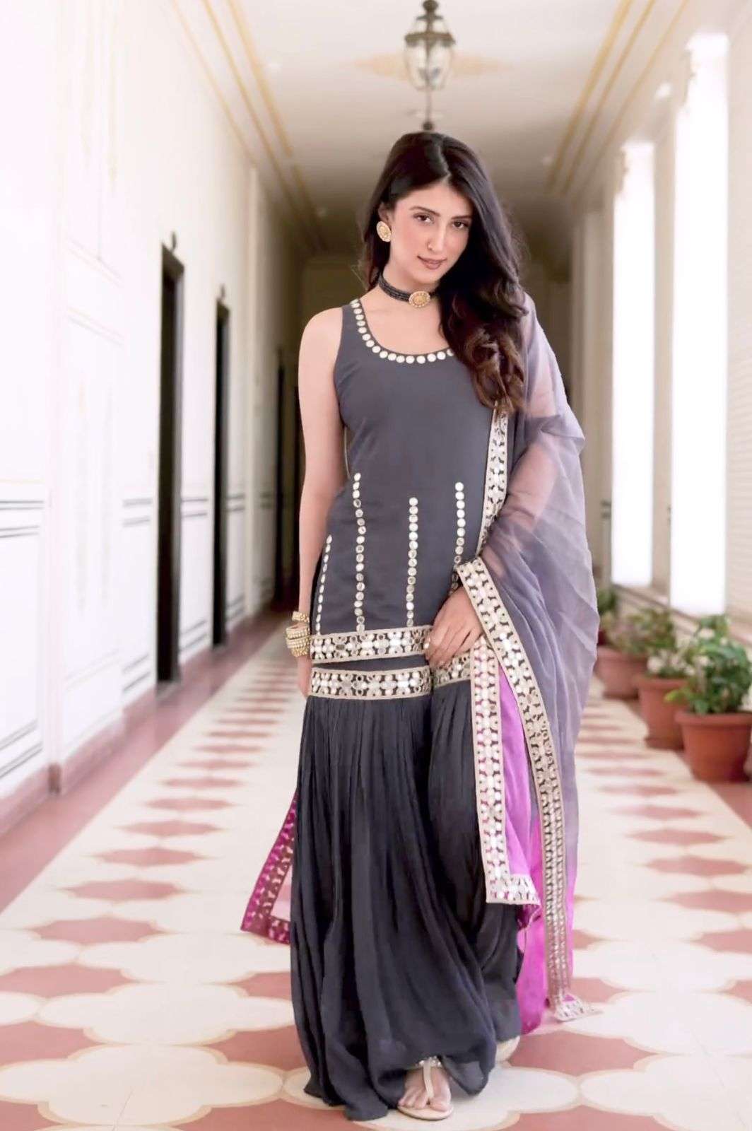 ND-5007 BY ASLIWHOLESALE DESIGNER FACNY FAUX GEORGETTE EMBROIDERY DRESSES