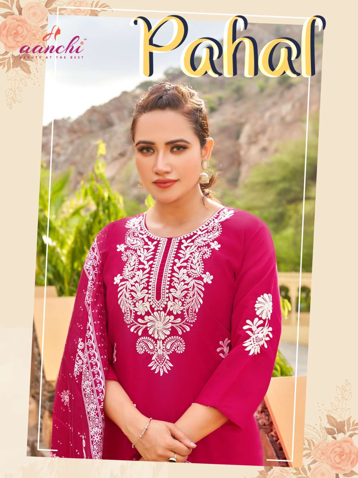 PAHAL BY AANCHI 1001 TO 1005 SERIES LIVA ROMAN SILK EMBROIDERY DRESSES