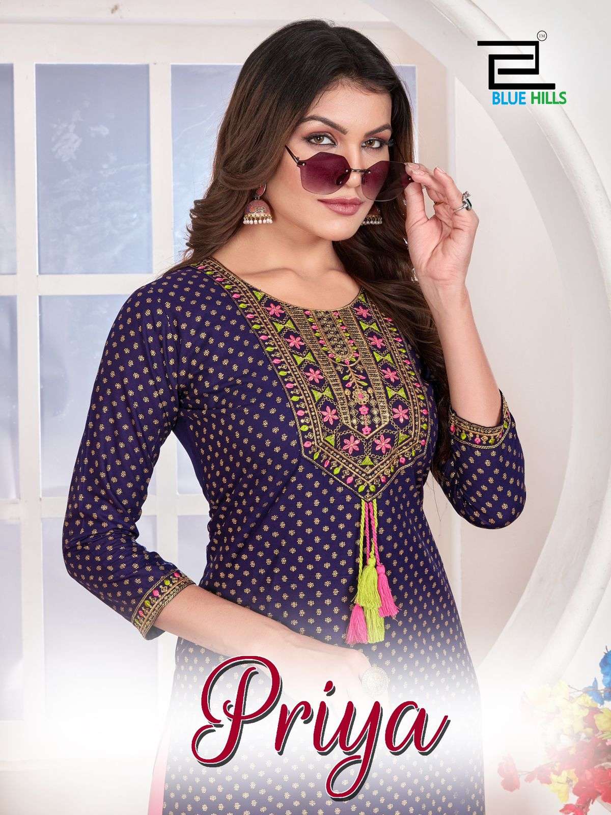 PRIYA BY BLUE HILLS 1001 TO 1008 SERIES 14KG FOIL RAYON PRINTED KURTIS