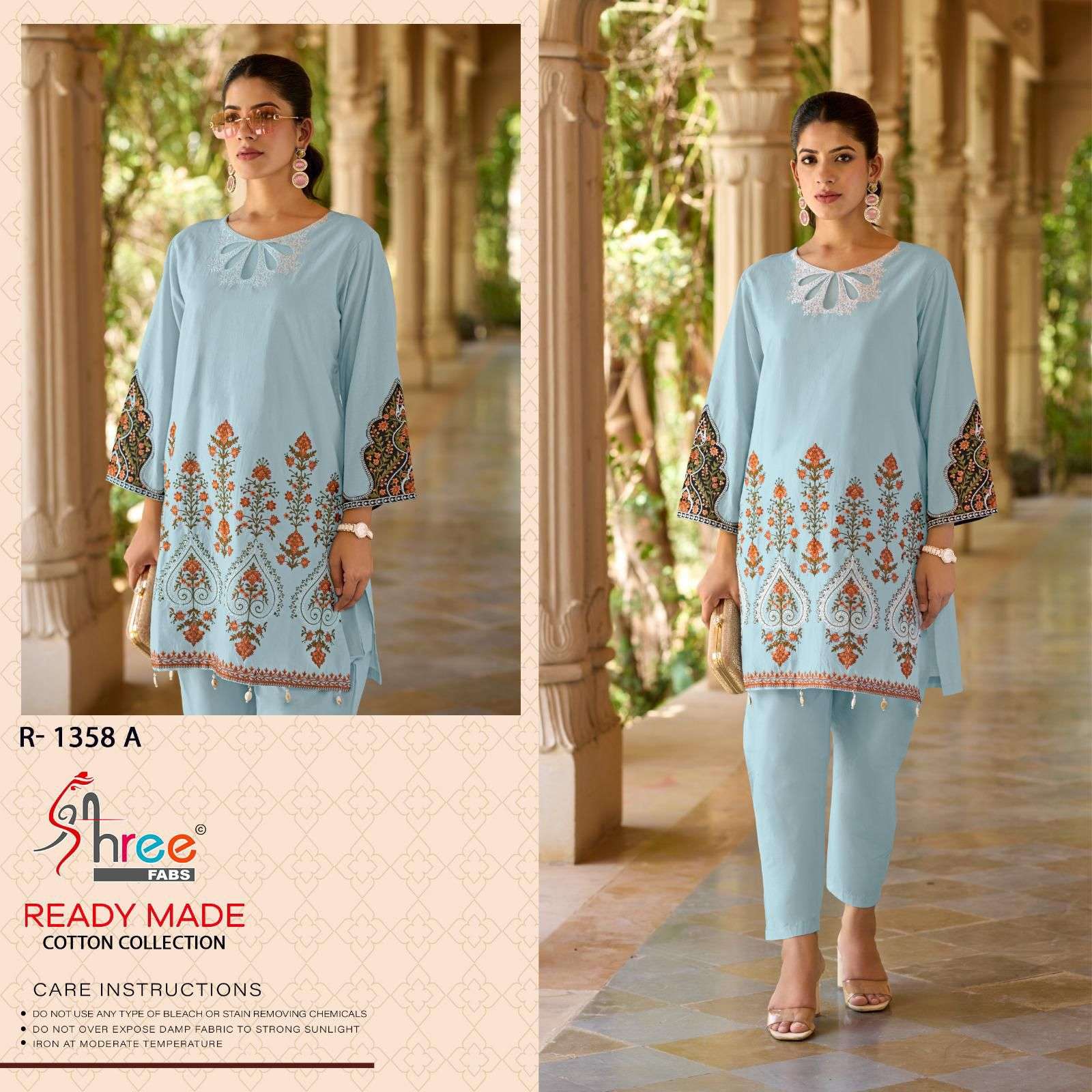 R-1358 COLOURS BY SHREE FABS HEAVY EMBROIDERED CAMBRIC COTTON CO-ORD SET