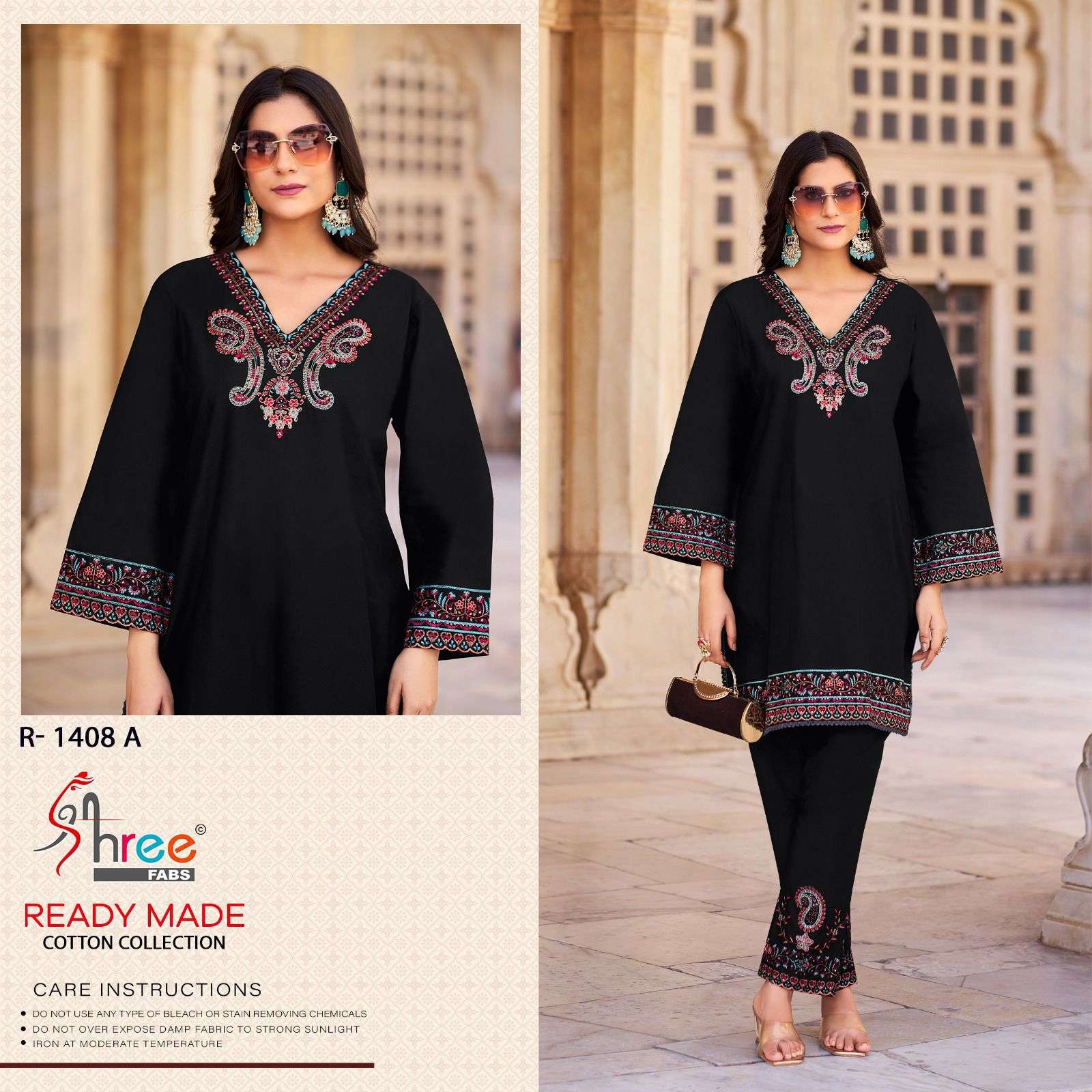 R-1408 COLOURS BY SHREE FABS HEAVY EMBROIDERED CAMBRIC COTTON DRESSES