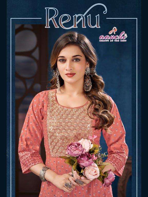 RENU BY AANCHI 1001 TO 1006 SERIES ROMAN SILK FANCY EMBROIDERY KURTIS