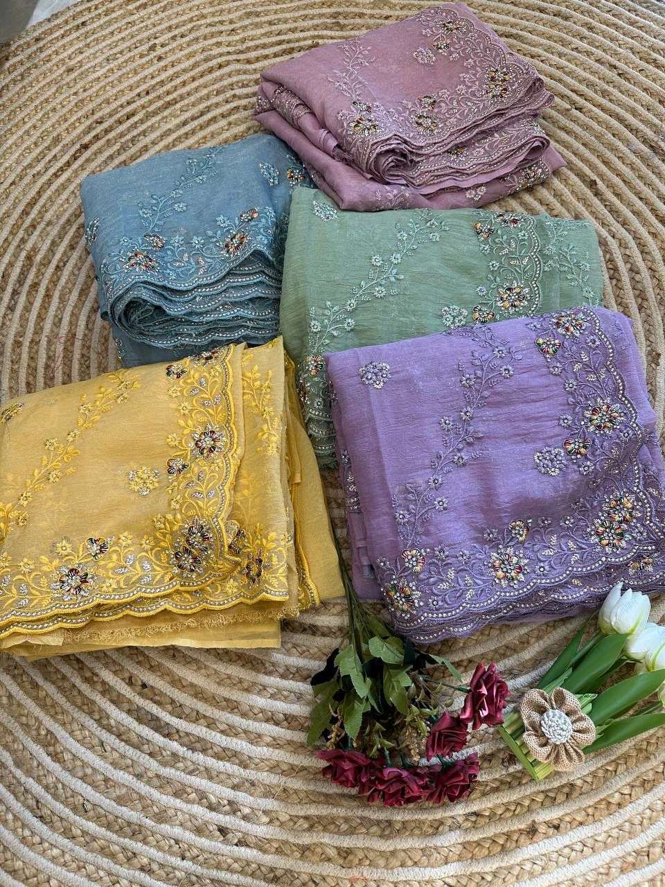 RENUKA BY ASLIWHOLESALE DESIGNER SOFT CRUSH SILK THREAD WORK SAREES