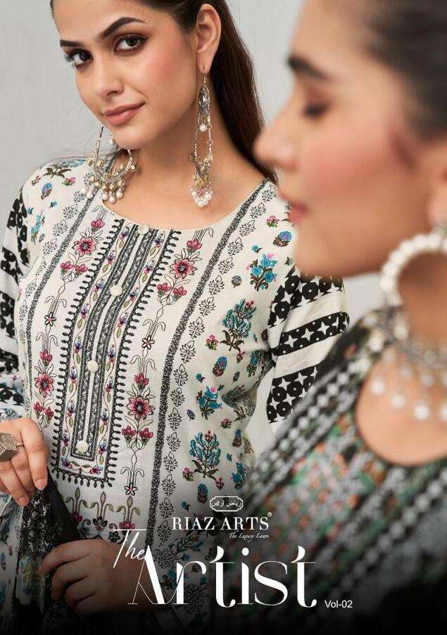 RIAZ ARTIST VOL-02 BY ASLIWHOLESALE 1001 TO 1008 SERIES KARACHI LAWN PRINT EMBROIDERY DRESSES