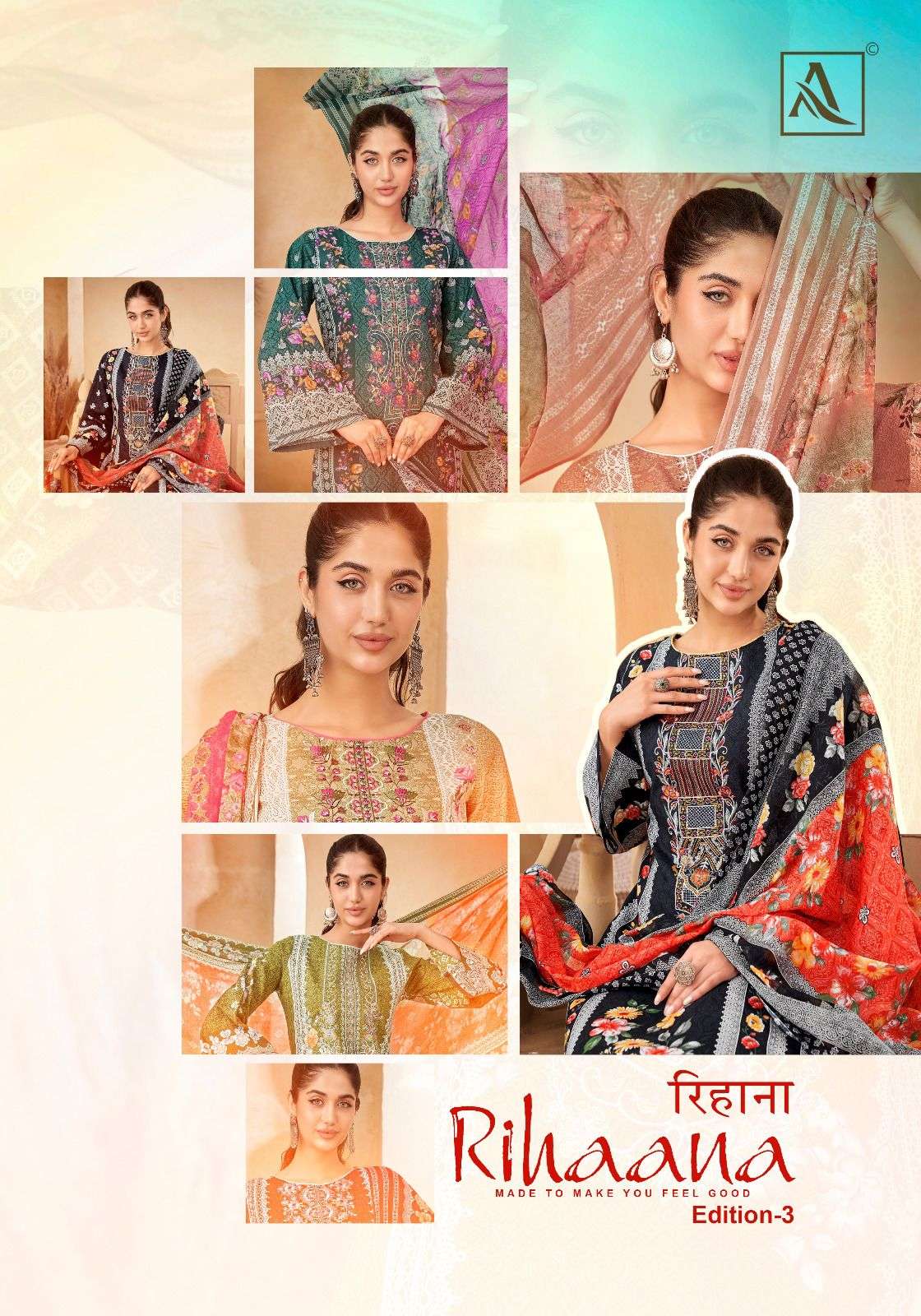 RIHAANA VOL-03 BY ALOK SUIT 1586-001 TO 1586-008 SERIES CAMBRIC COTTON PRINTED DRESSES