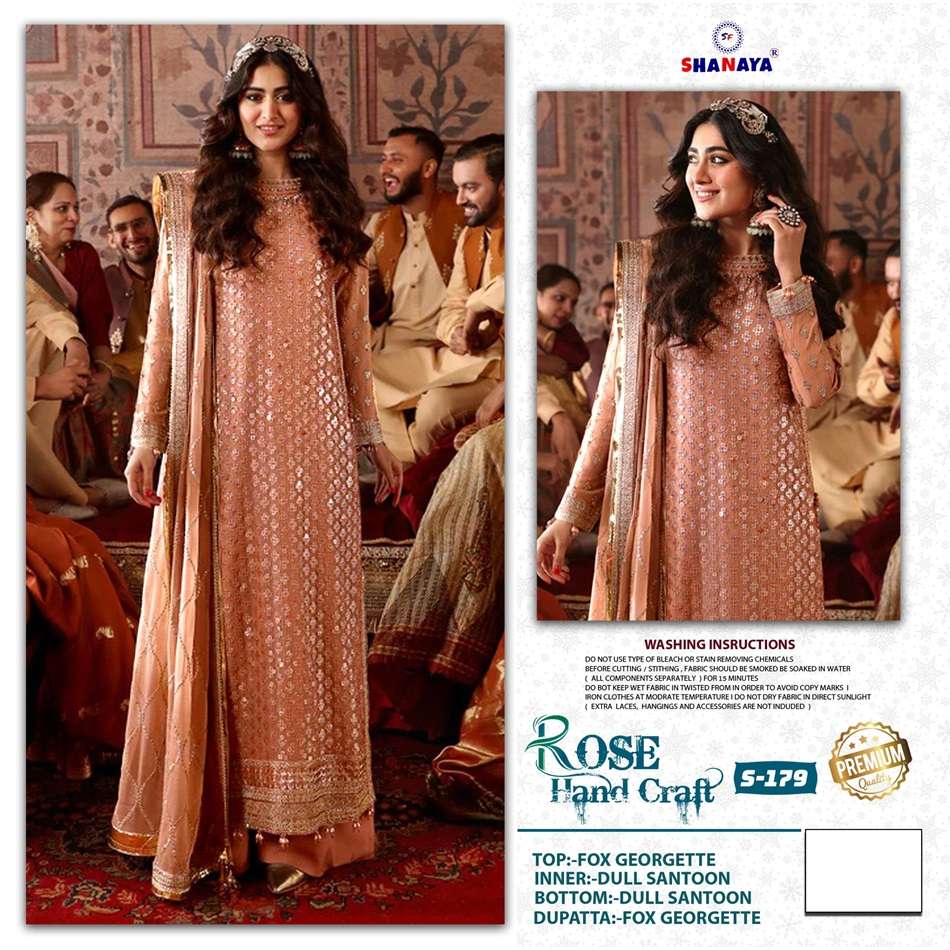 ROSE HAND CRAFT S-179 BY SHANAYA FASHION DESIGNER FAUX GEORGETTE PAKISTANI DRESS