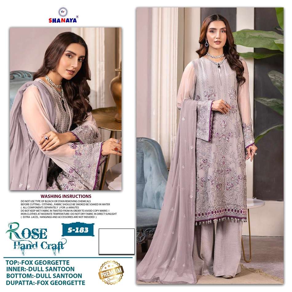 ROSE HAND CRAFT S-183 BY SHANAYA FASHION DESIGNER FAUX GEORGETTE PAKISTANI DRESS