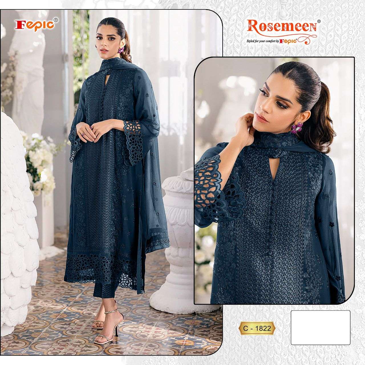 ROSEMEEN C-1822 COLOURS BY FEPIC DESIGNER GEORGETTE EMBROIDERY DRESSES