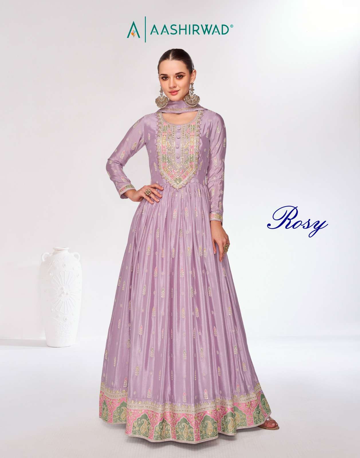 ROSY BY AASHIRWAD CREATION 9980 TO 9983 SERIES REAL CHINON AND GEORGETTE DRESSES