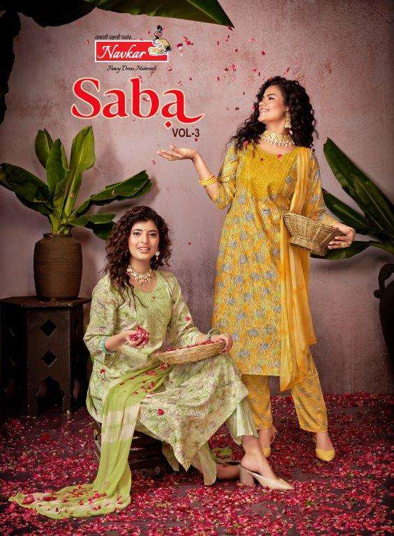 SABA VOL-03 BY NAVKAR 1001 TO 1008 SERIES RAYON EMBROIDERY STITCHED DRESSES