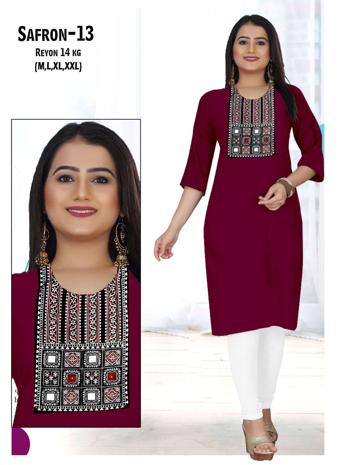 SAFRON SERIES BY ASLIWHOLESALE DESIGNER FACNY 14KG RAYON PRINT KURTIS