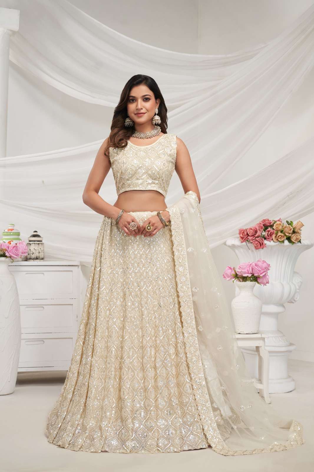 SAKSHI VOL-11 BY ASLIWHOLESALE 428 SERIES FANCY NET EMBROIDERY LEHENGAS