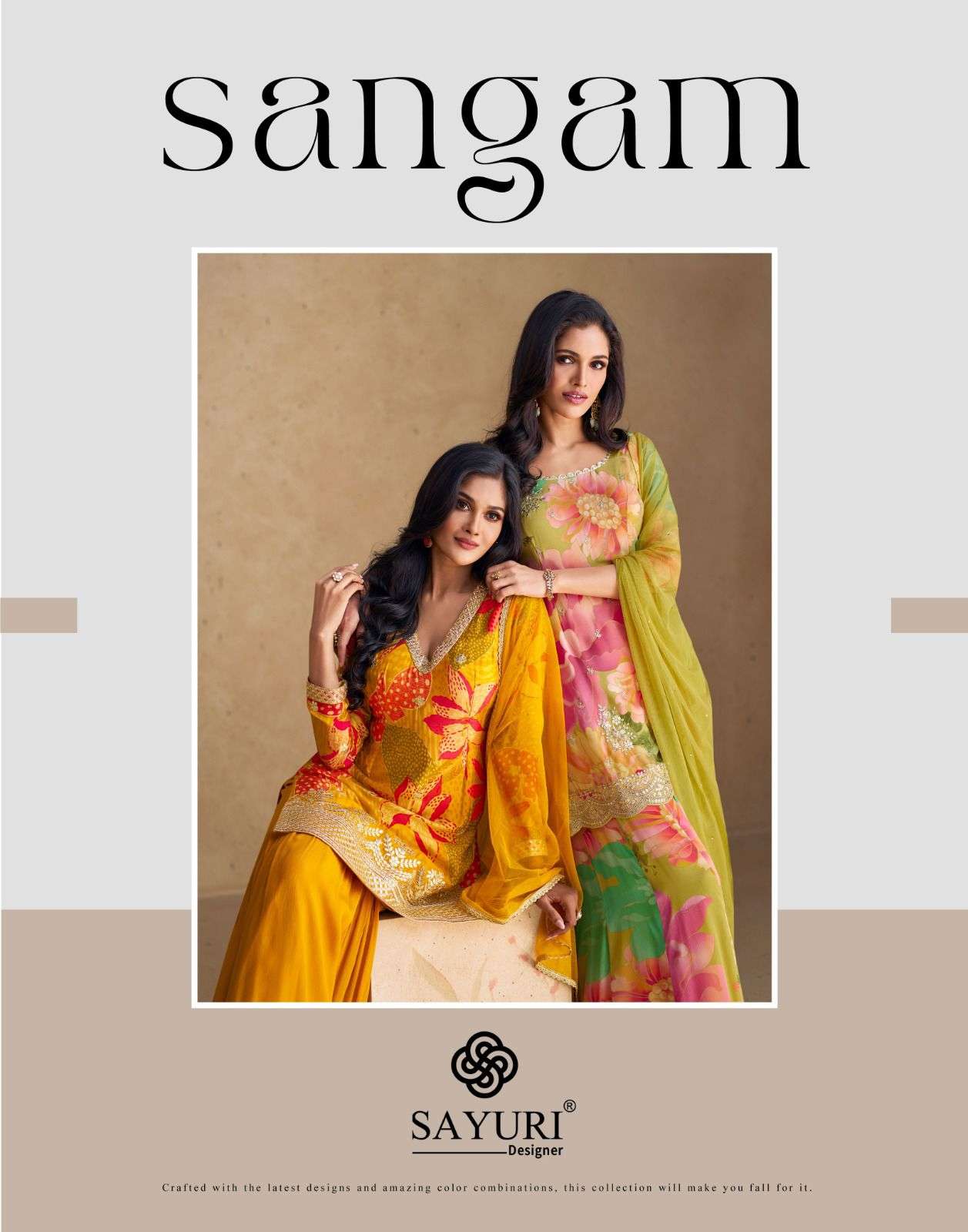 SANGAM BY SAYURI 5538 TO 5542 SERIES FANCY DESIGNER REAL CHINON SILK DRESSES