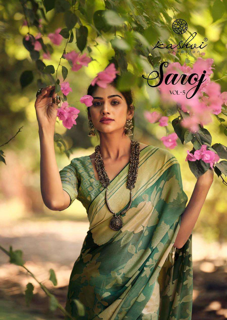 SAROJ VOL-05 BY KASHVI CREATION 1001 TO 1008 SERIES MOSS BRASSO PRINT SAREES