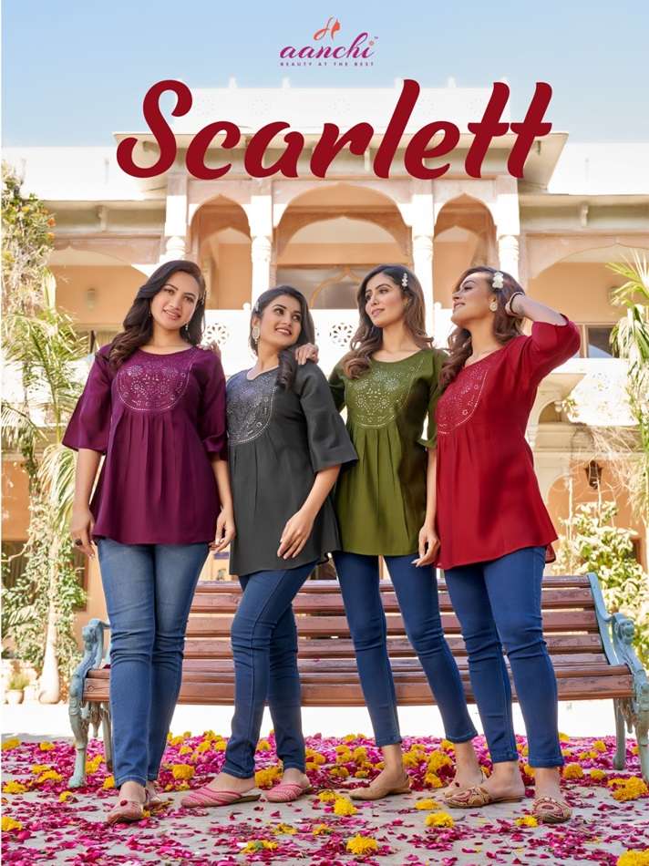 SCARLET BY AANCHI 1001 TO 1006 SERIES LIVA FANCY EMBROIDERY TOPS