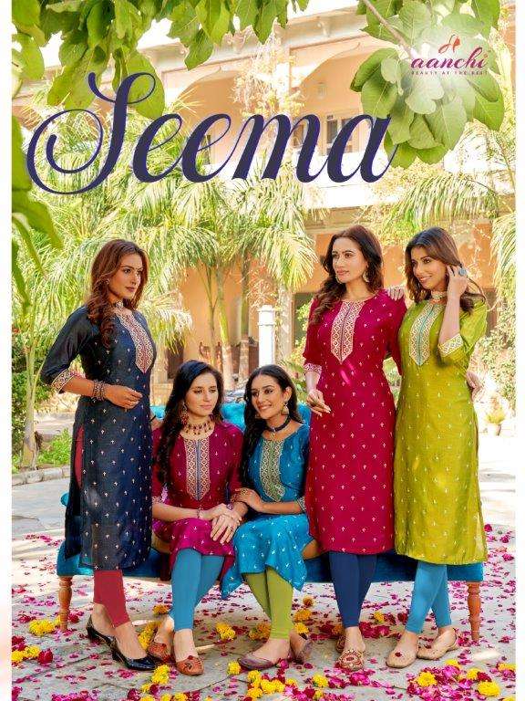 SEEMA BY AANCHI 1001 TO 1006 SERIES DESIGNER VICHITRA PRINT KURTIS