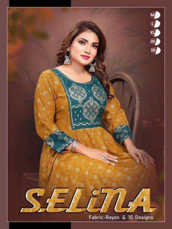 SELINA VOL-01 BY ASLIWHOLESALE DESIGNER FACNY RAYON PRINT KURTIS