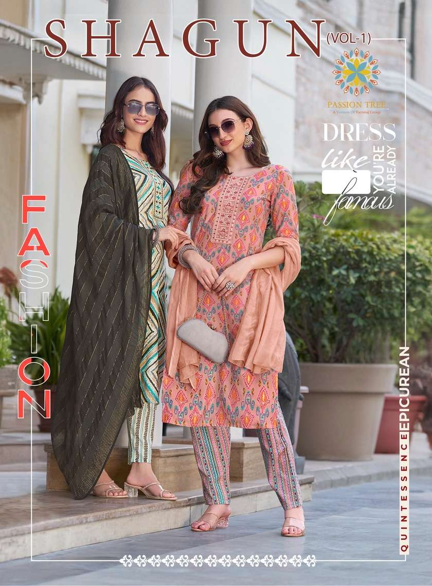 SHAGUN VOL-01 BY PASSION TREE 1001 TO 1008 SERIES RAYON PRINT DRESSES