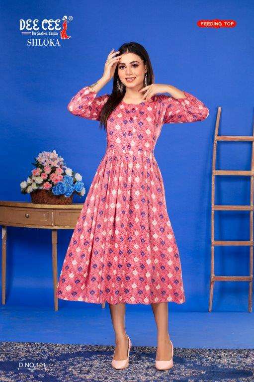 SHLOKA BY DEE CEE 1001 TO 1006 SERIES DESIGNER FANCY RAYON PRINT KURTIS