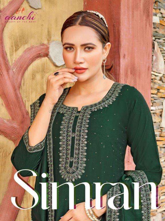 SIMRAN BY AANCHI 1001 TO 1004 SERIES LIVA ROMAN SILK EMBROIDERY DRESSES