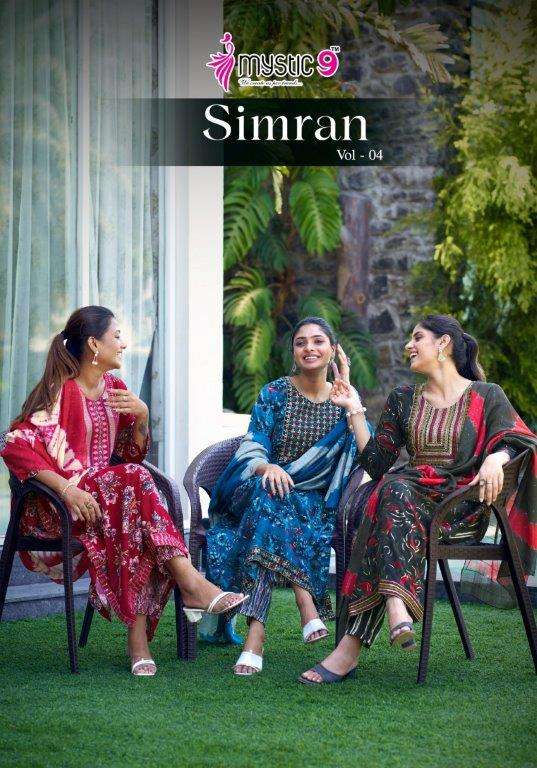 SIMRAN VOL-04 BY MYSTIC 9 1001 TO 1008 SERIES RAYON FOIL EMBROIDERY DRESSES 