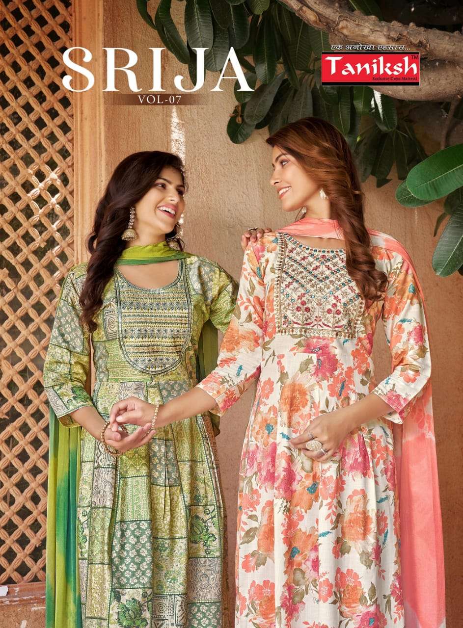 SRIJA VOL-7 BY TANIKSH 7001 TO 7008 SERIES DESIGNER RAYON STITCHED DRESSES