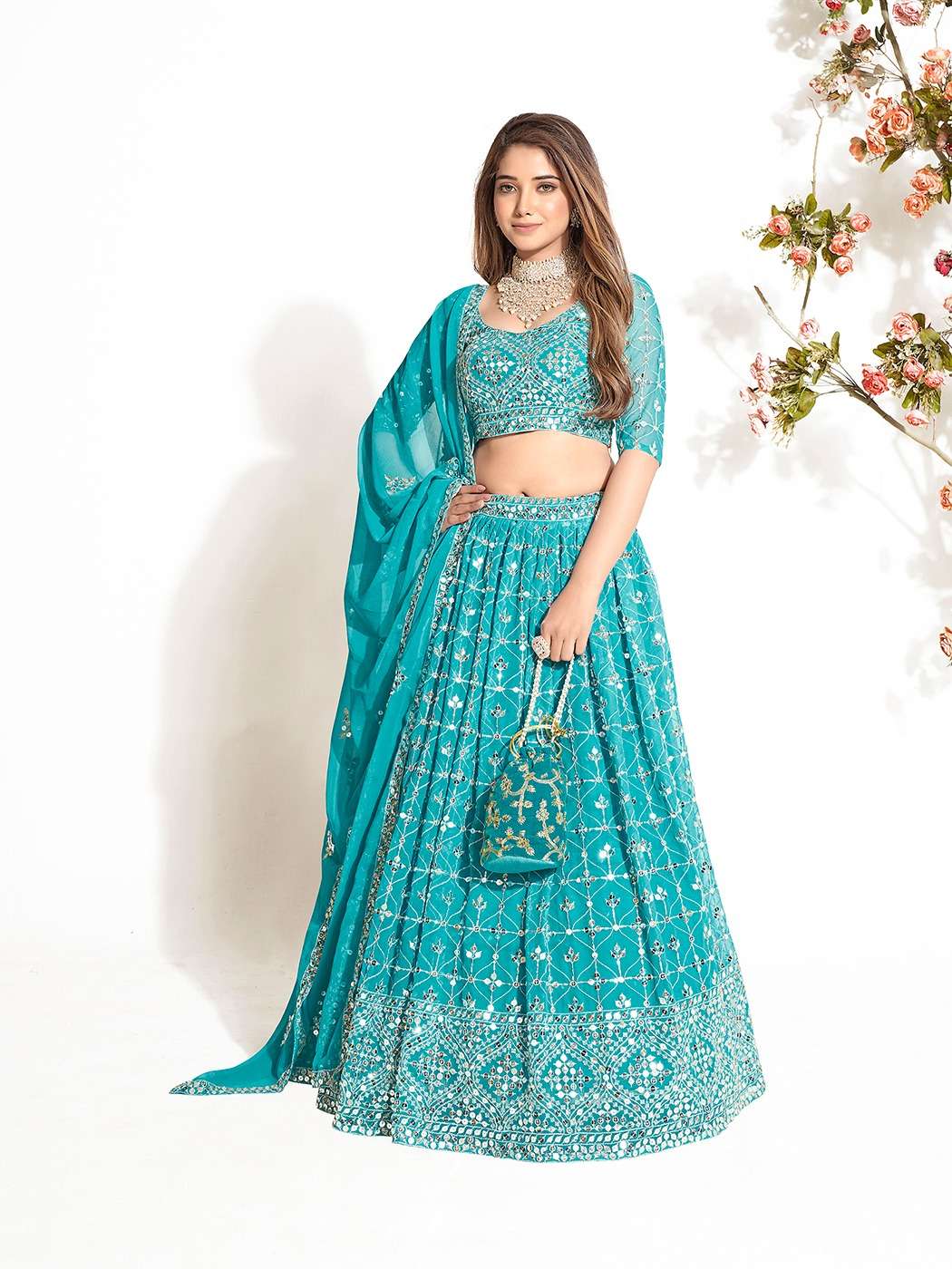 SS-156-3223 BY ASLIWHOLESALE INDIAN DESIGNER GEORGETTE WORK LEHENGAS