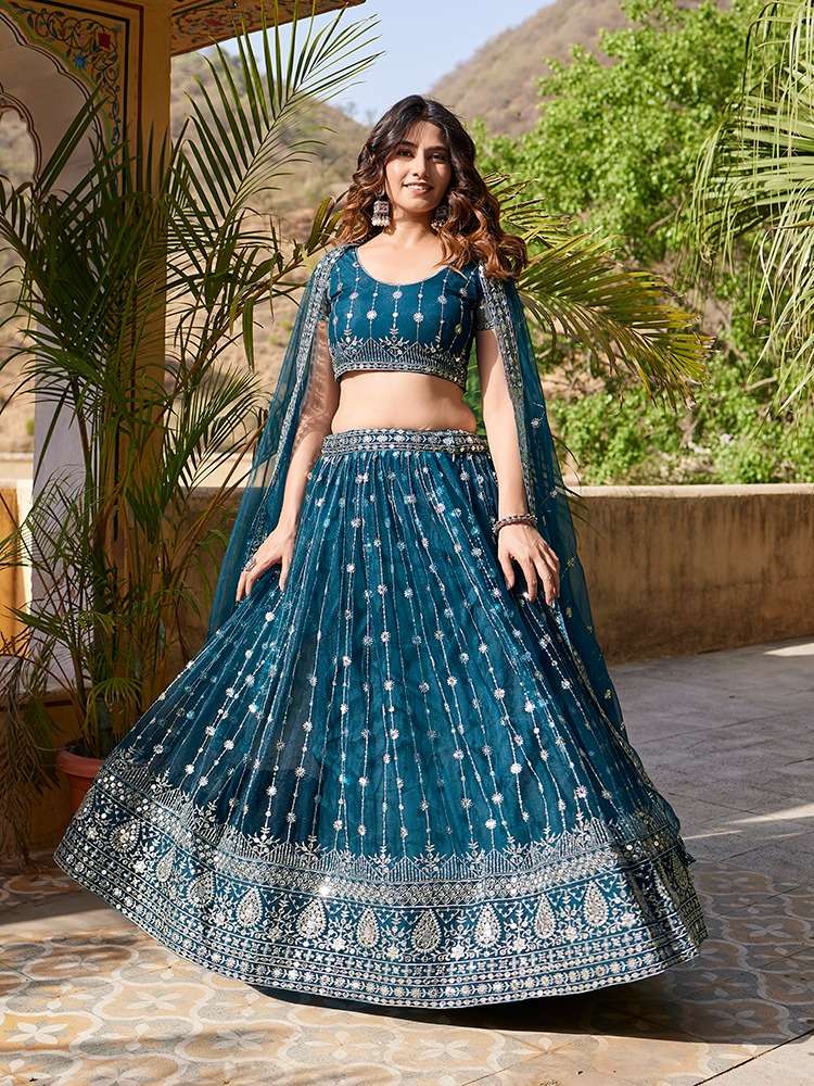 SS-158-1874 BY ASLIWHOLESALE INDIAN DESIGNER NET WORK LEHENGAS