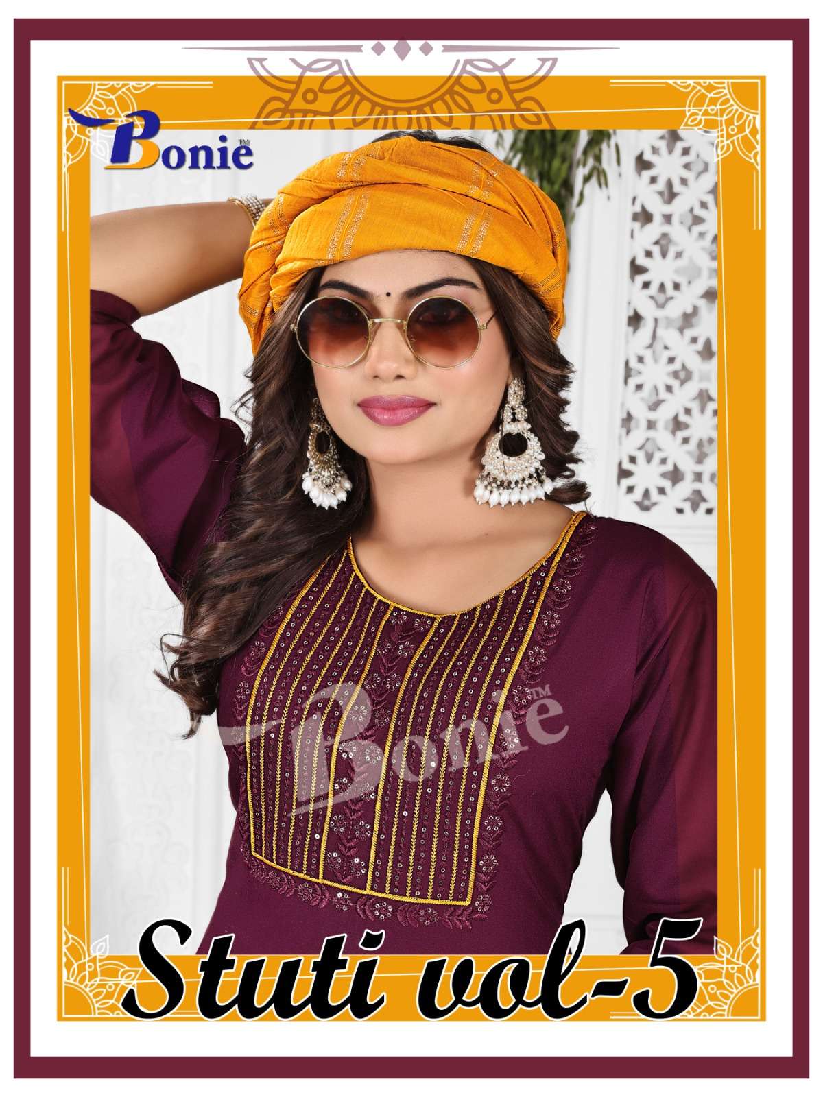 STUTI VOL-5 BY BONIE 5001 TO 5008 SERIES RAYON WORK STITCHED DRESSES