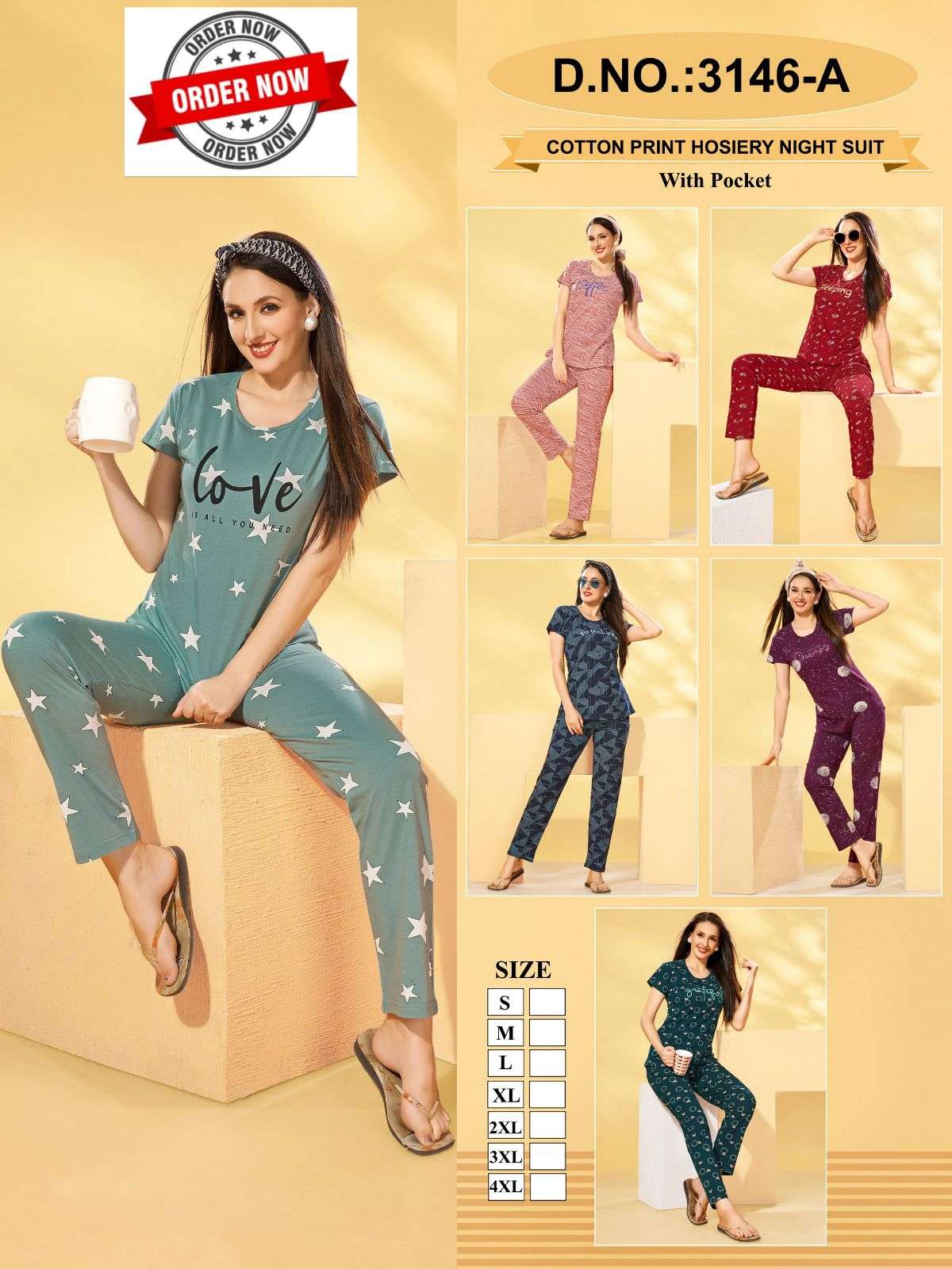 SUMMER SPECIAL 3146-A BY ASLIWHOLESALE HOSIERY COTTON PRINTED NIGHT DRESSES