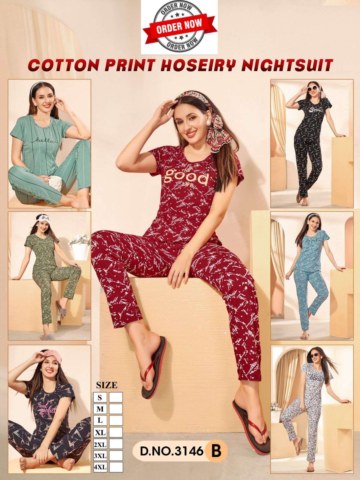 SUMMER SPECIAL 3146-B BY ASLIWHOLESALE HOSIERY COTTON PRINTED NIGHT DRESSES