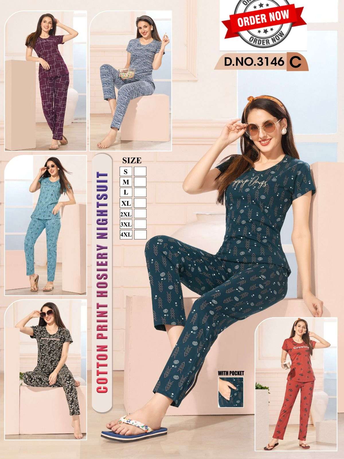 SUMMER SPECIAL 3146-C BY ASLIWHOLESALE HOSIERY COTTON PRINTED NIGHT DRESSES