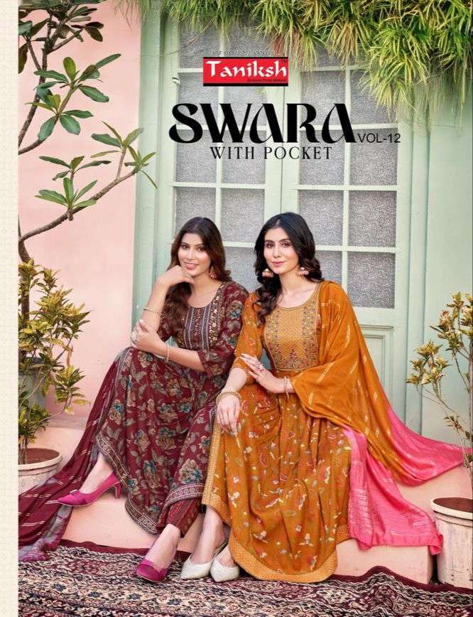 SWARA VOL-12 BY TANIKSH 12001 TO 12008 SERIES DESIGNER RAYON STITCHED DRESSES