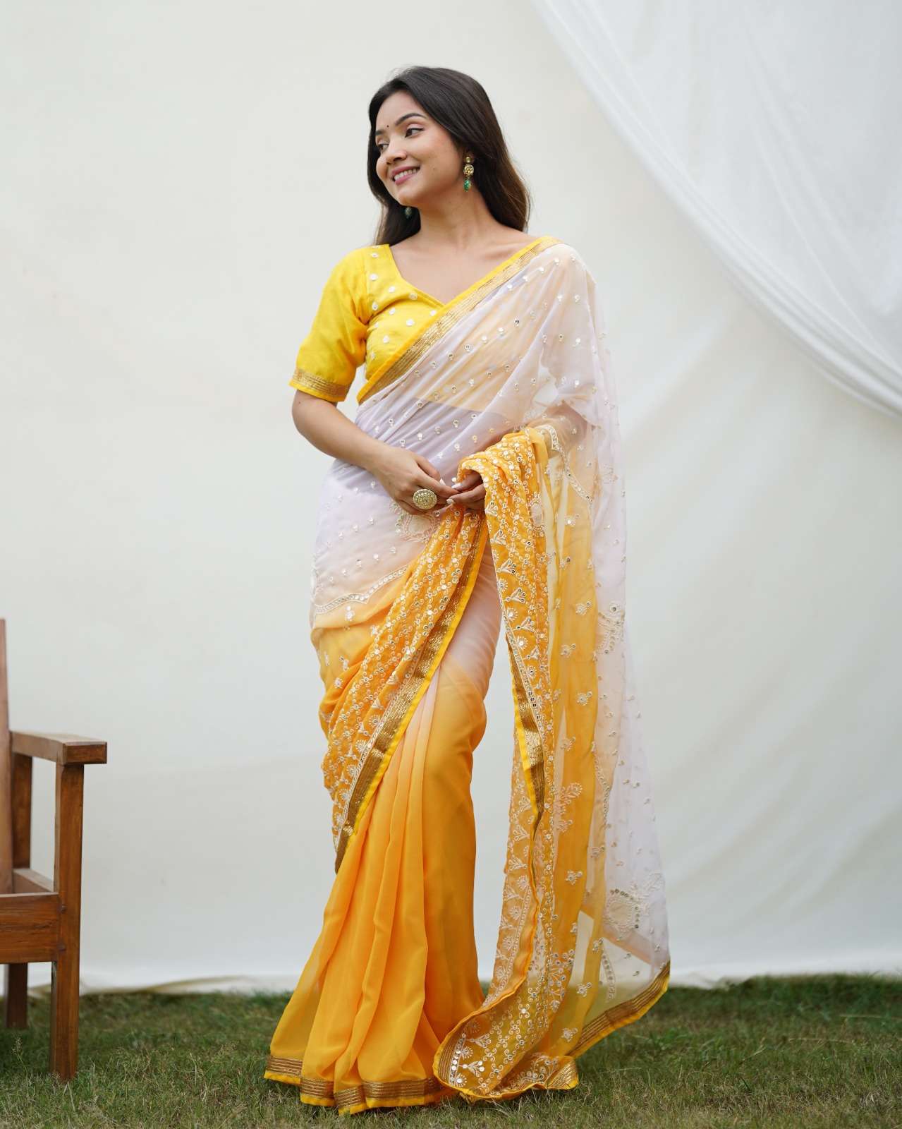 YELLOW SEQUENCE VOL-02 BY ASLIWHOLESALE SOFT FANCY GEORGETTE WORK SAREES