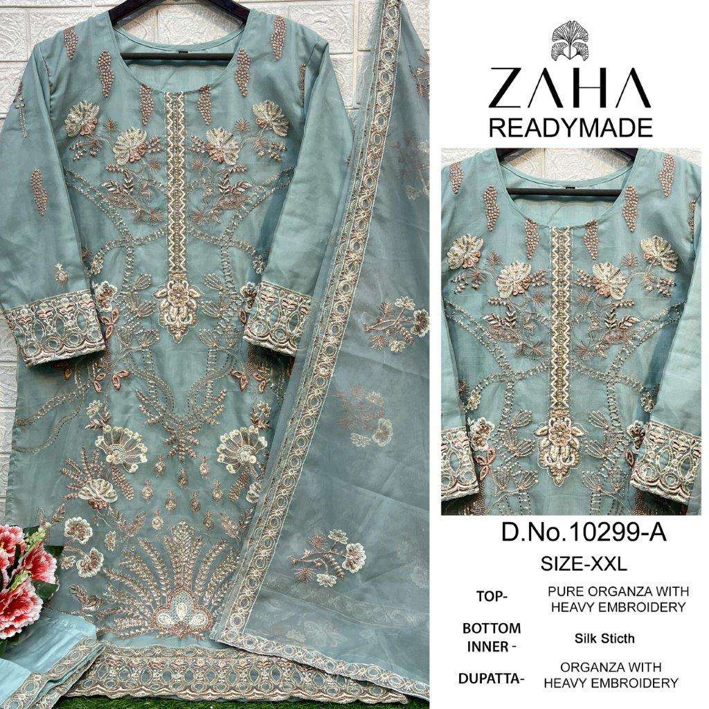 ZAHA 10299 BY ZAHA DESIGNER ORGANZA EMBROIDERED PAKISTANI DRESSES