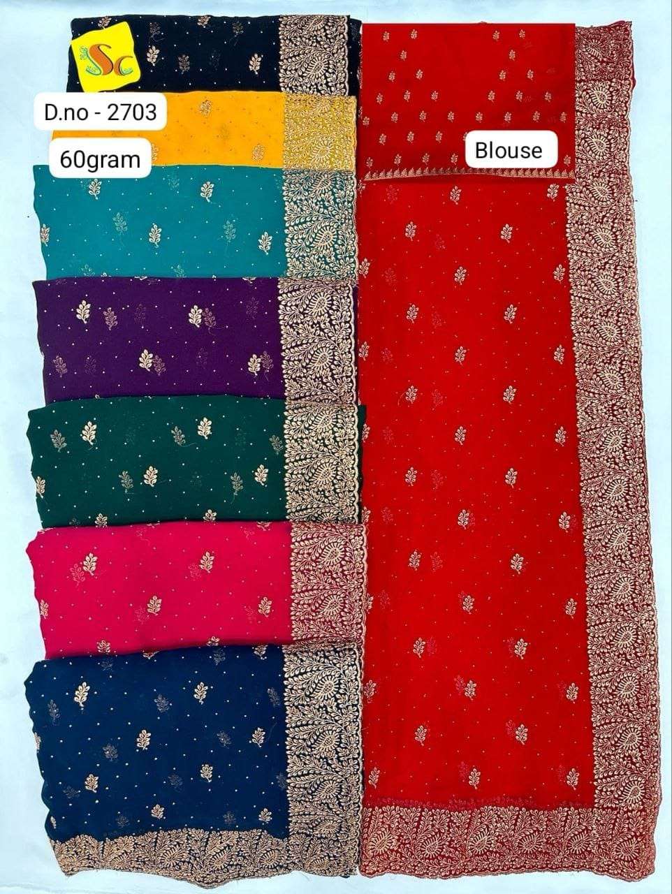 2703 COLOUR BY ASLIWHOLESALE DESIGNER PURE FANCY 60 GRAM EMBROIDERY SAREES