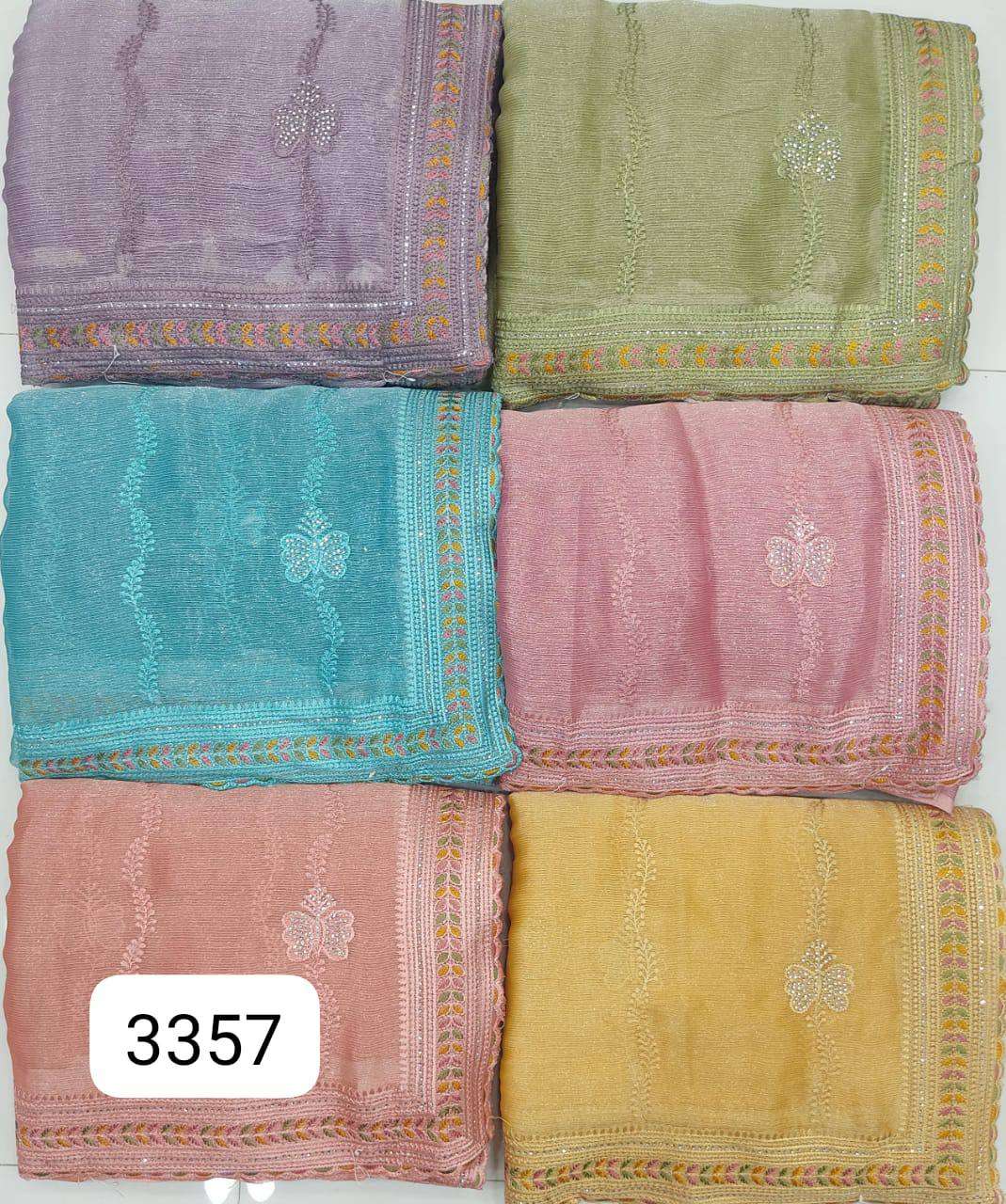 3357 COLOUR BY ASLIWHOLESALE DESIGNER SOFT FANCY SITARA WORK SAREES