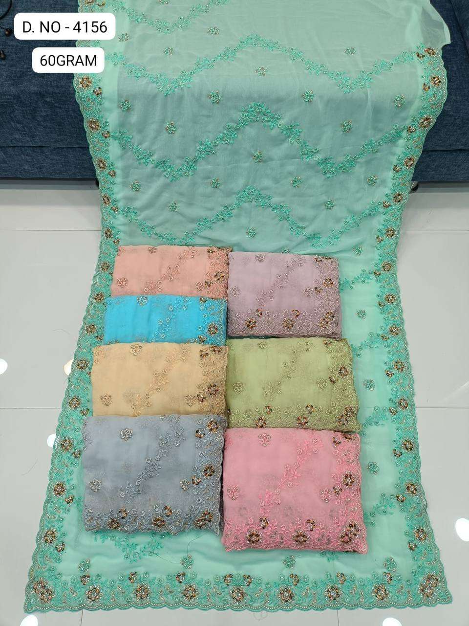 4156 COLOUR BY ASLIWHOLESALE DESIGNER SOFT FANCY 60 GRAM WORK SAREES