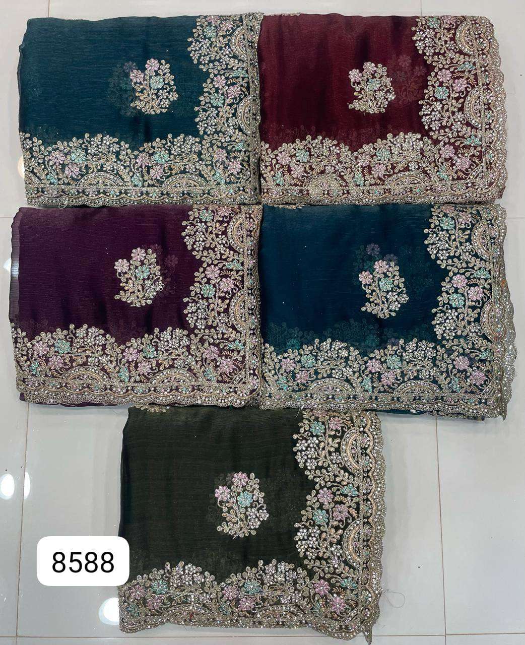 8588 COLOUR BY ASLIWHOLESALE DESIGNER PURE FANCY BURBURY EMBROIDERY SAREES