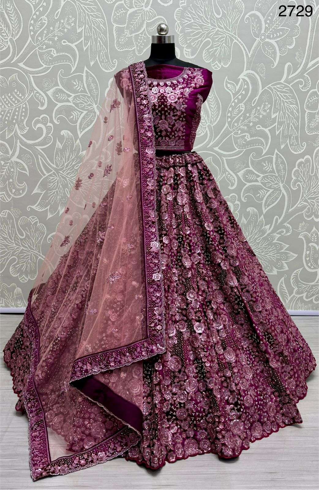 A-2729 COLOURS BY ASLIWHOLESALE HEAVY DESIGNER VELVET BRIDAL LEHENGAS