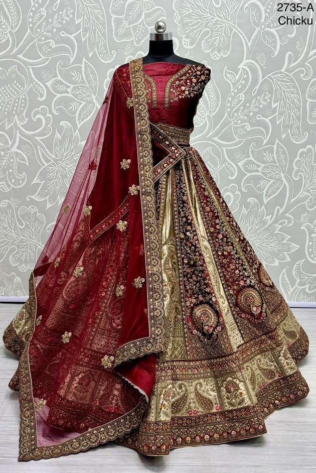 A-2735 COLOUR BY ASLIWHOLESALE HEAVY DESIGNER VELVET BRIDAL LEHENGAS