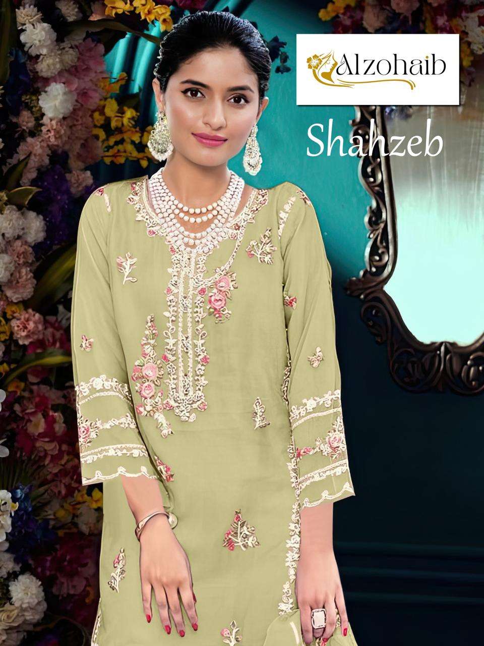 ALZOHAIB SHAHZEB BY ASLIWHOLESALE HEAVY EMBROIDERED ORGANZA PAKISTANI DRESSES