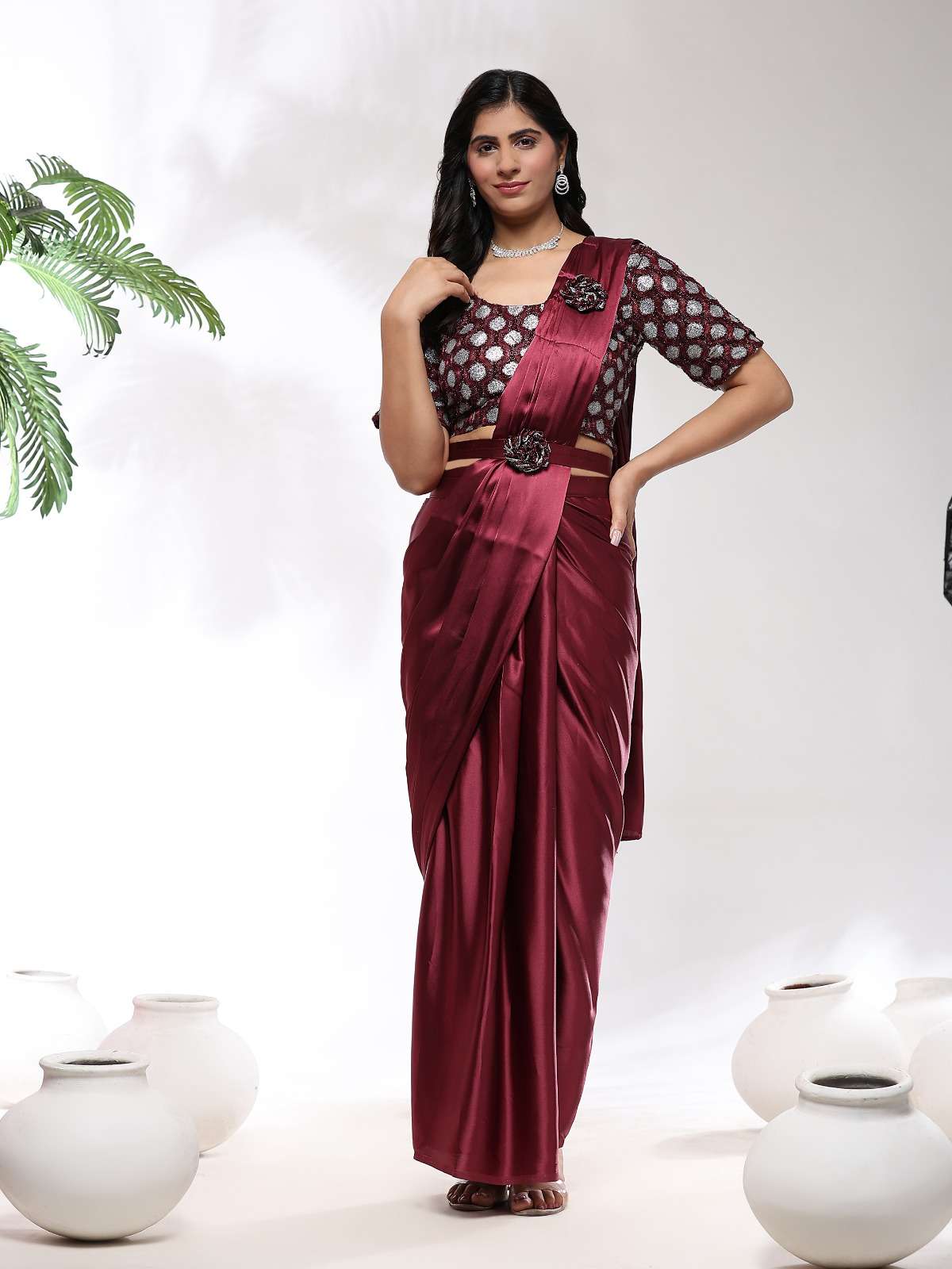 AMOHA 101202 COLOURS BY AMOHA TRENDZ SATIN FABRIC STITCHED SAREES