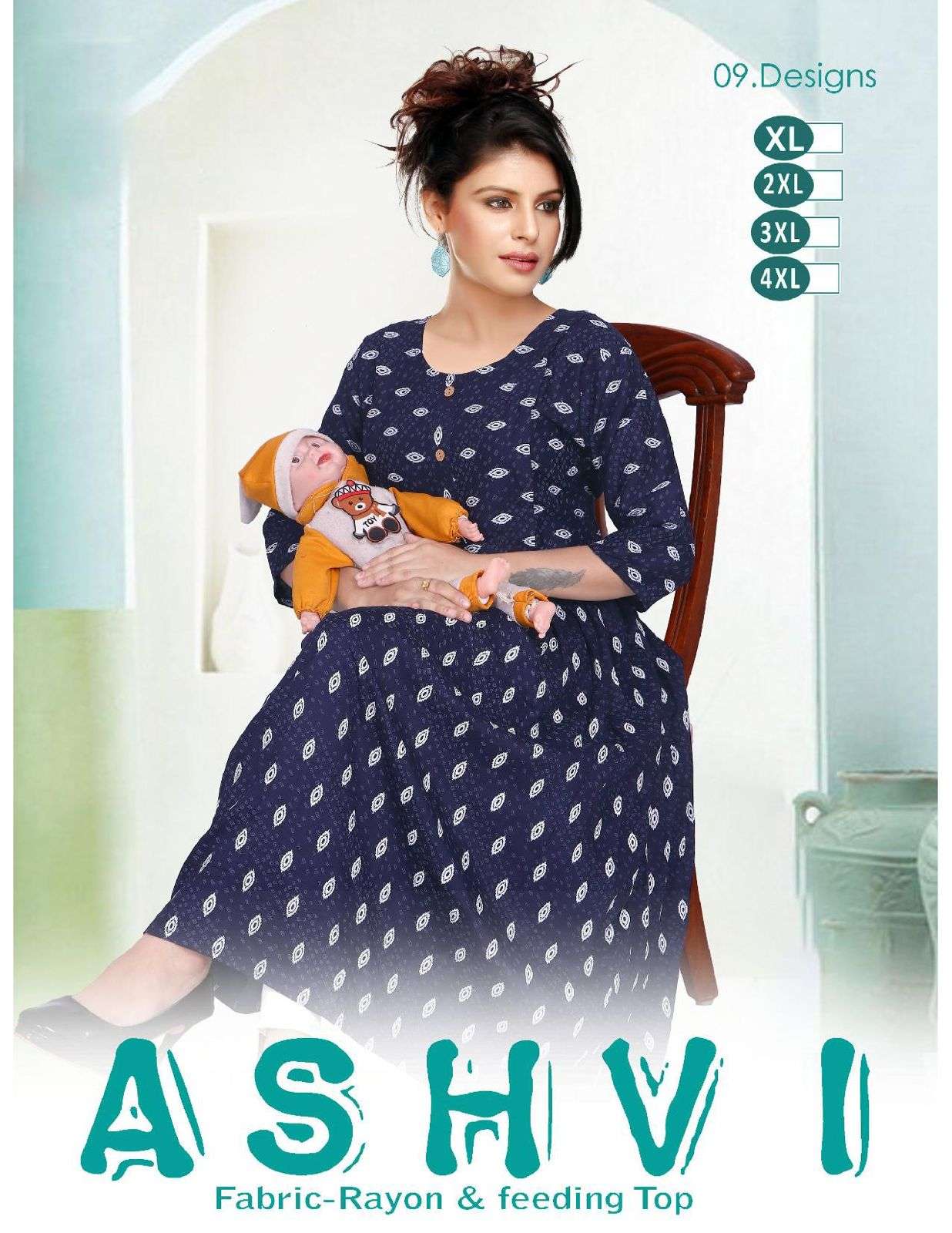 ASHVI BY ASLIWHOLESALE DESIGNER TWO TONE RAYON PRINT FEEDING KURTIS