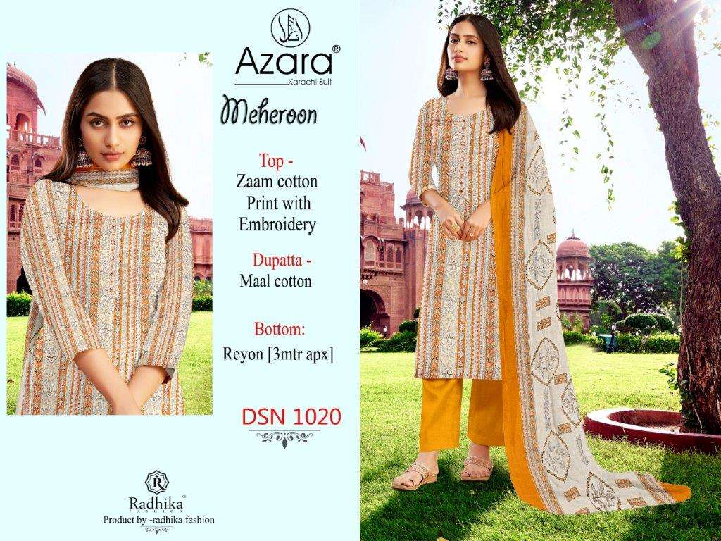 AZARA MEHEROON BY RADHIKA FASHION DESIGNER JAAM COTTON DRESSES