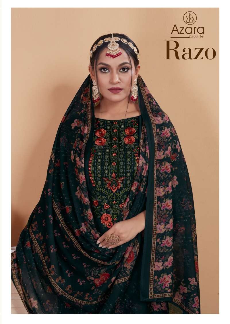 AZARA RAZO BY RADHIKA FASHION 1001 TO 1004 SERIES DESIGNER MUSLIN PRINTED DRESSES