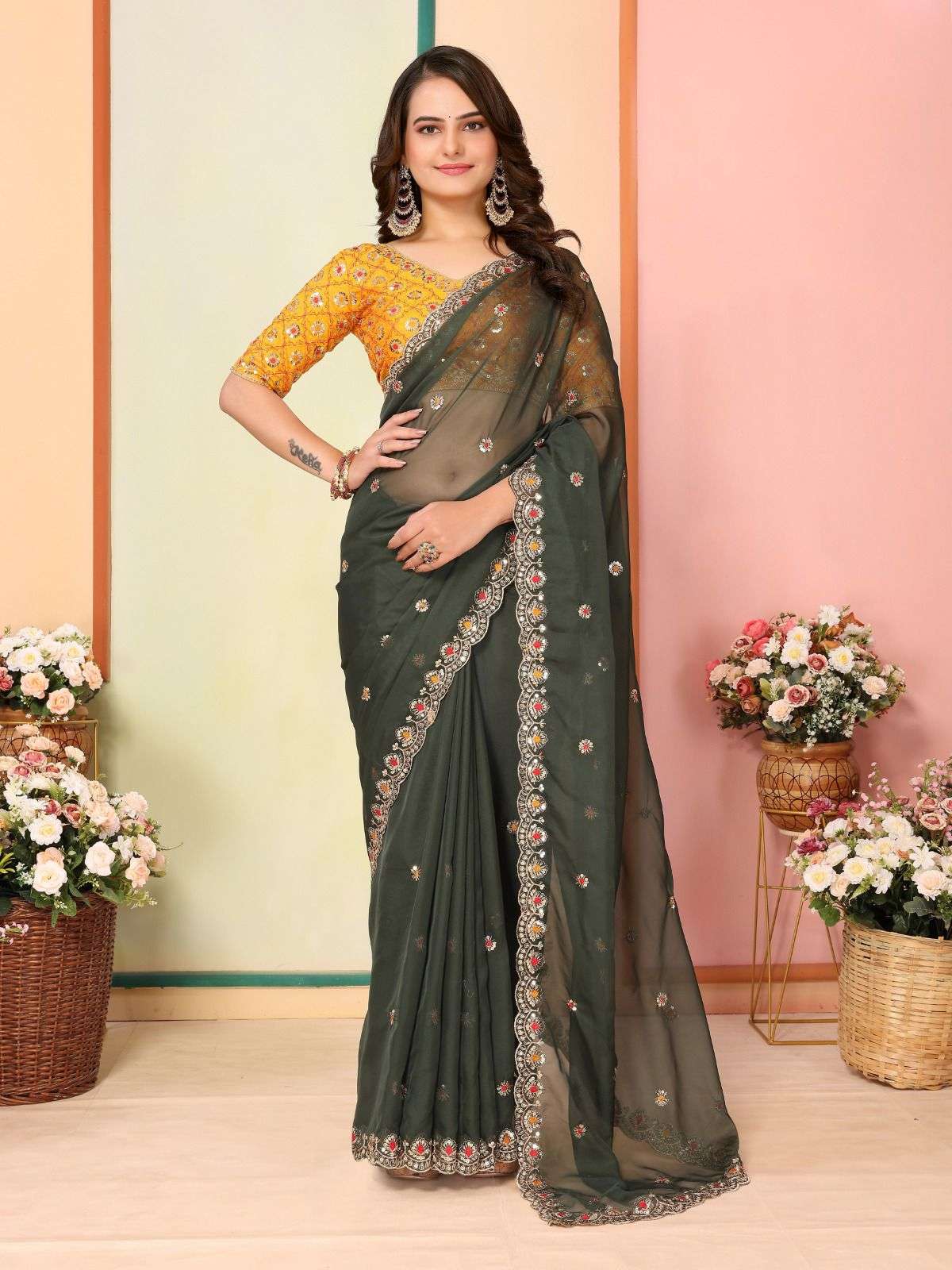 BHAVANI BY ASLIWHOLESALE DESIGNER SOFT ORGANZA WORK SAREES