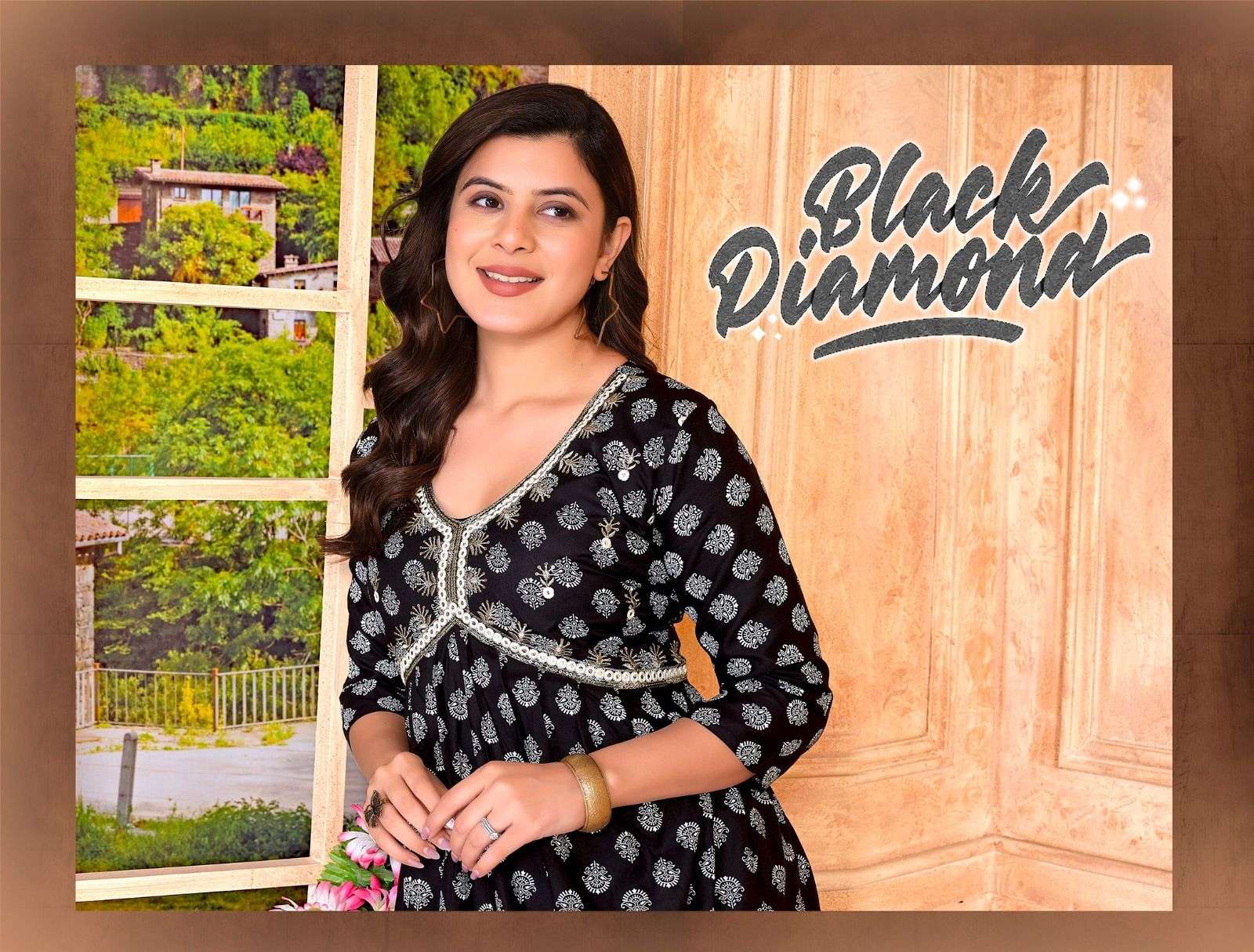 BLACK DAIMOND BY ASLIWHOLESALE DESIGNER FACNY 14 KG RAYON PRINT KURTIS